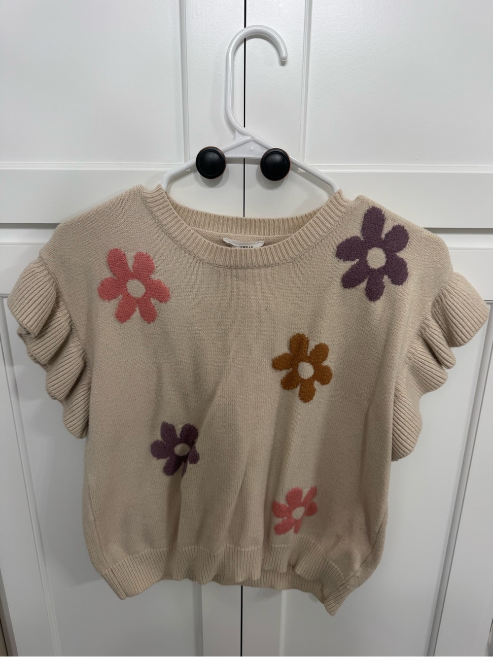 Cream Floral Short-Sleeve Knit Sweater